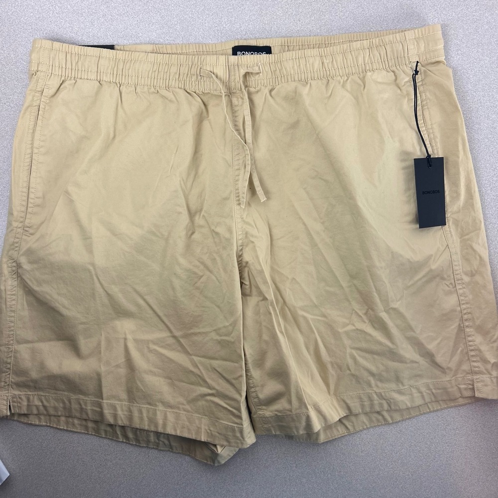 Bonobos Chino Shorts Mens XL Khaki Tan‎ 7" Inseam Elastic Drawstring Stretch NEW